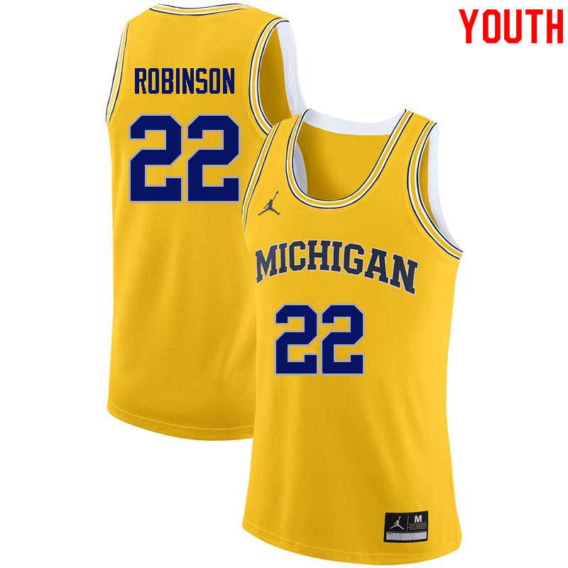 Youth #22 Duncan Robinson Michigan Wolverines College Basketball Jerseys Sale-Yellow - Click Image to Close